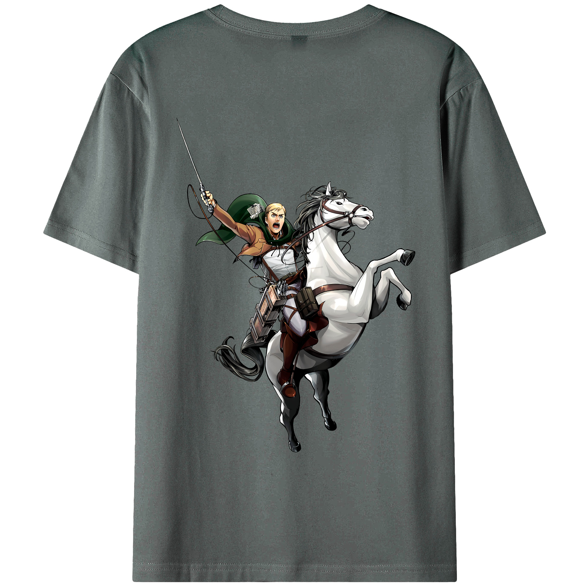 （画像用） 進撃の巨人 エルヴィン・スミス Attack on Titan Erwin Smith 綿100％ メンズ半袖Tシャツ（バックプリント） 通気性
